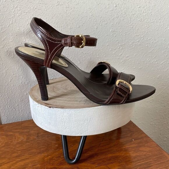 Style & Co. Brown Leather Strappy Heels Size 9M - Picture 2 of 6